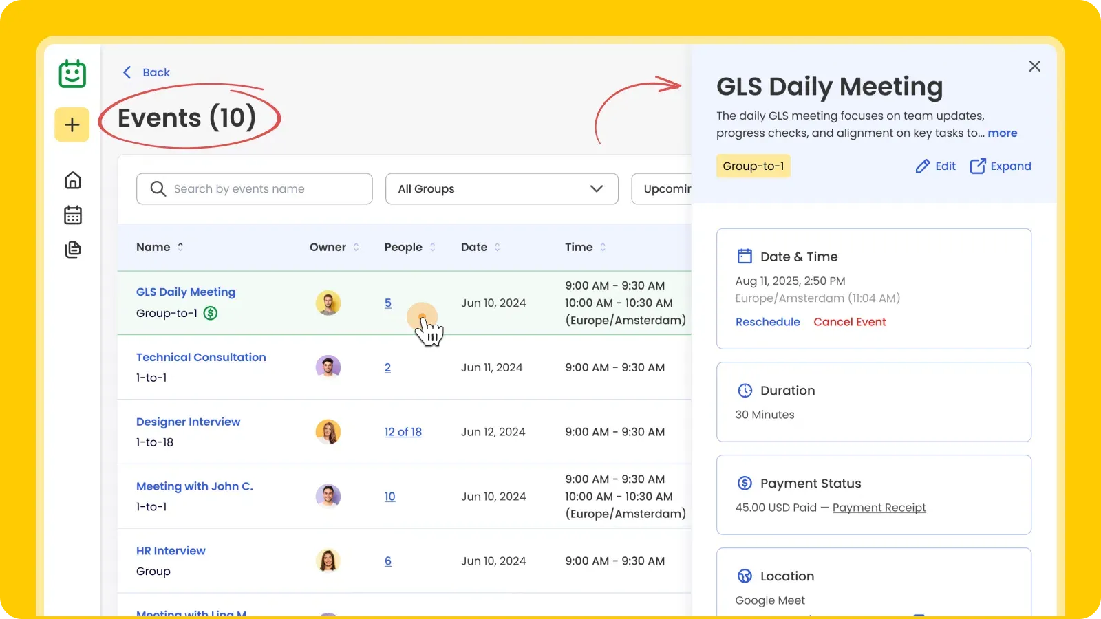 Instantly View Event Details from the Sidebar