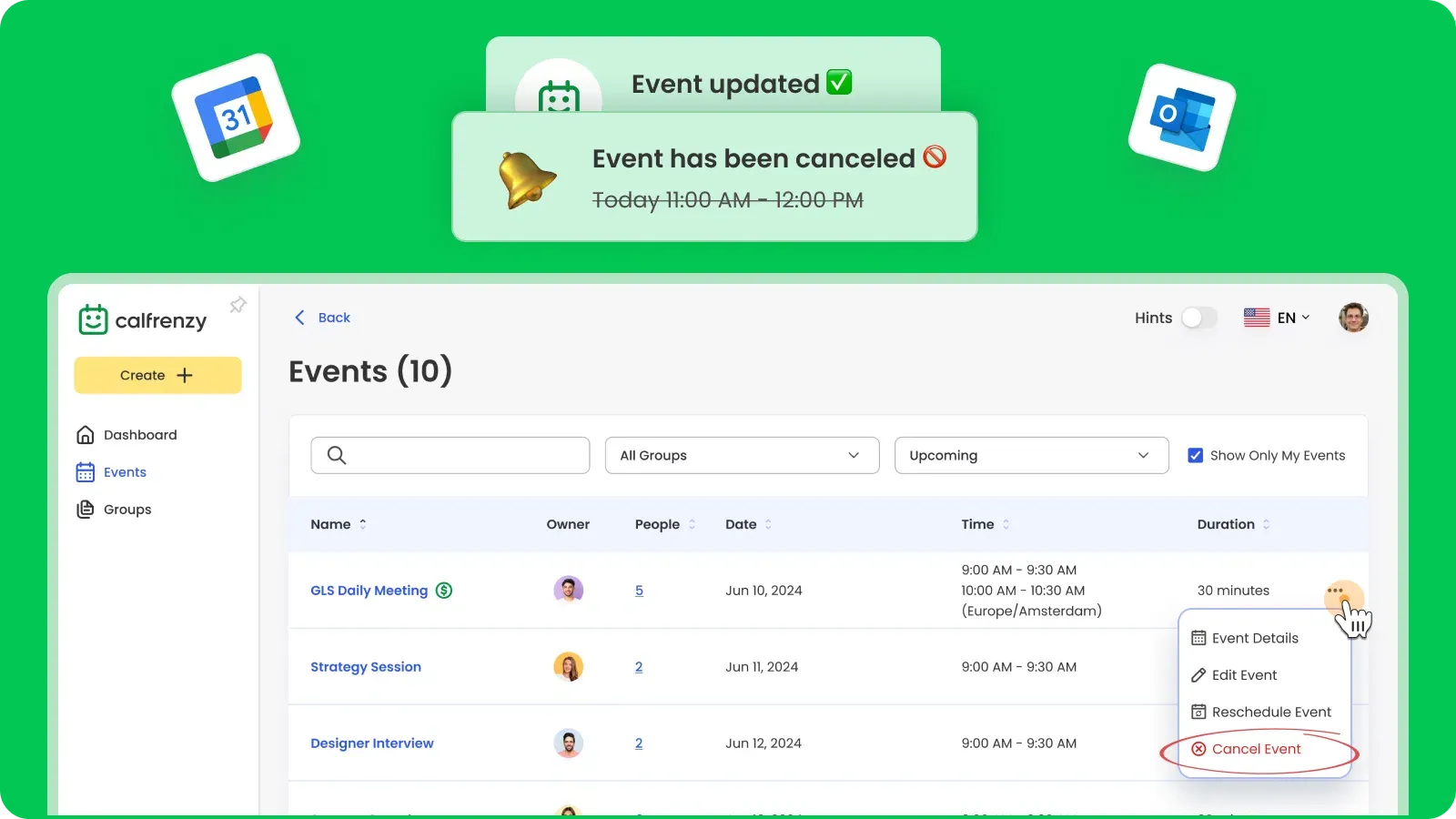 Smarter Calendar Cancellation Sync for Google & Outlook
