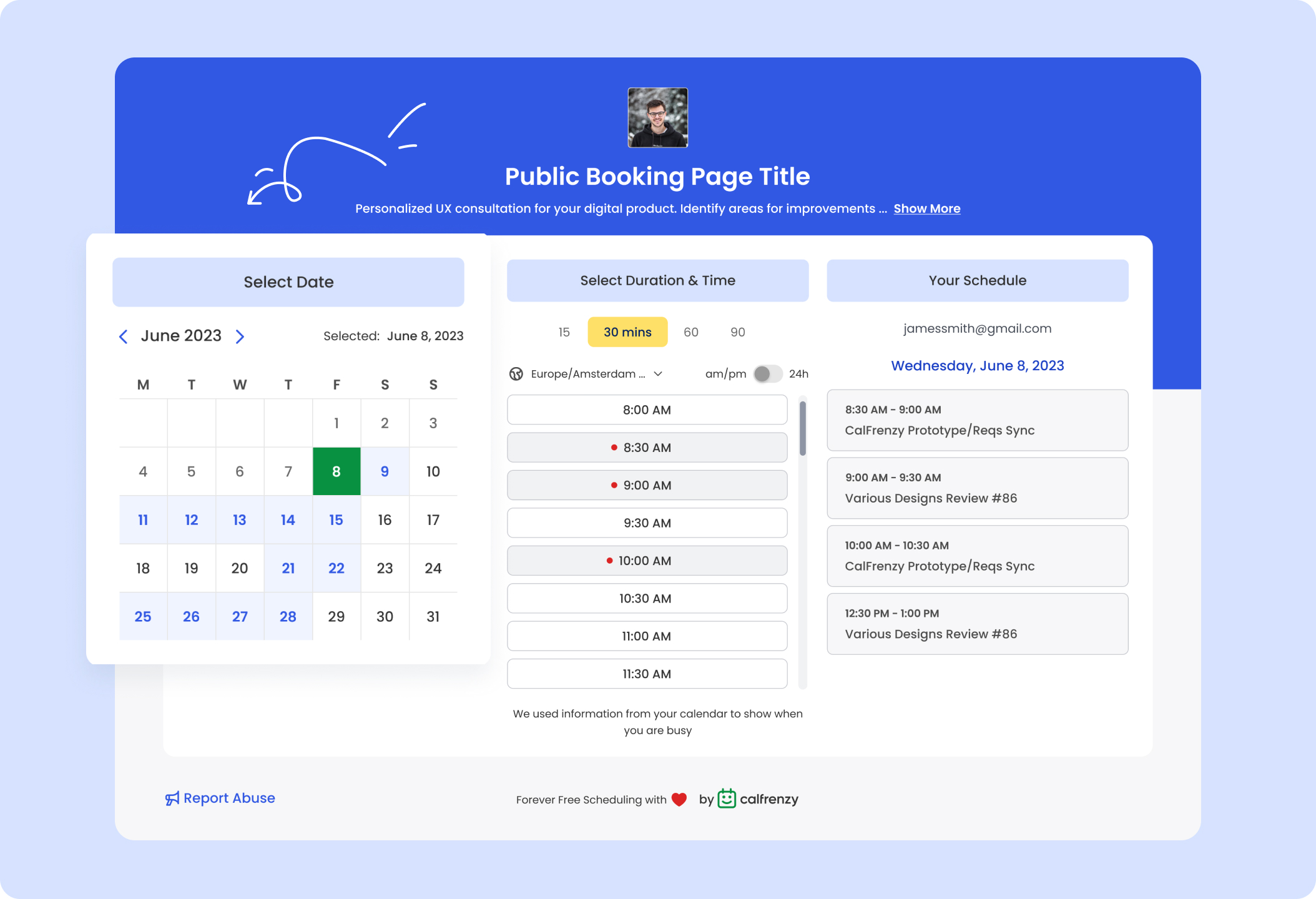 1 to 1 booking pages