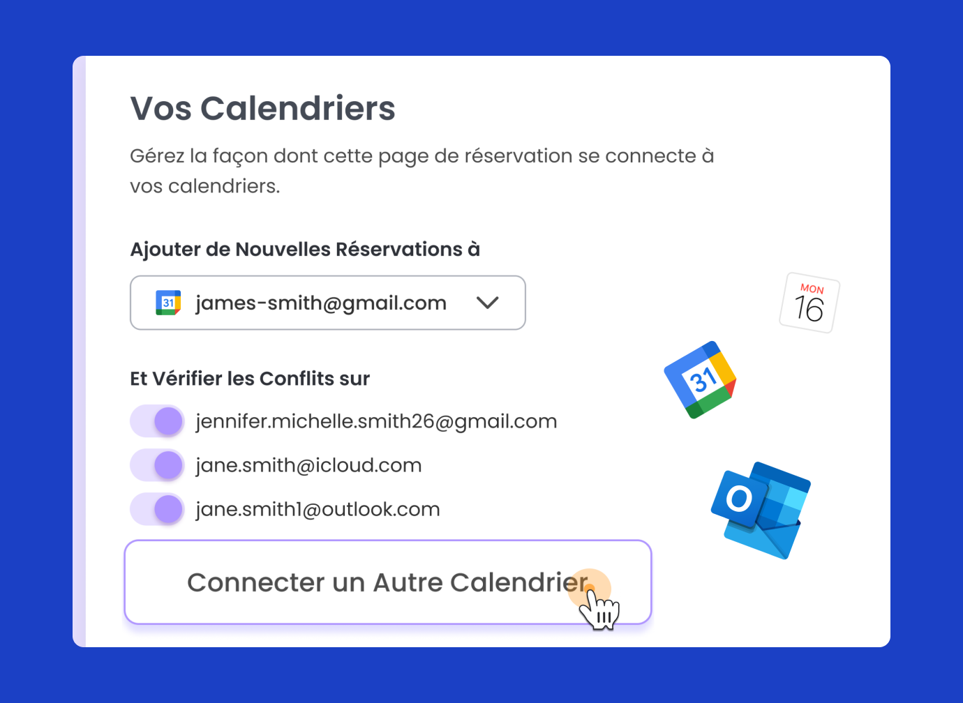 Integration of Calfrenzy with Google, Outlook, and Microsoft 365 calendars for seamless scheduling.
