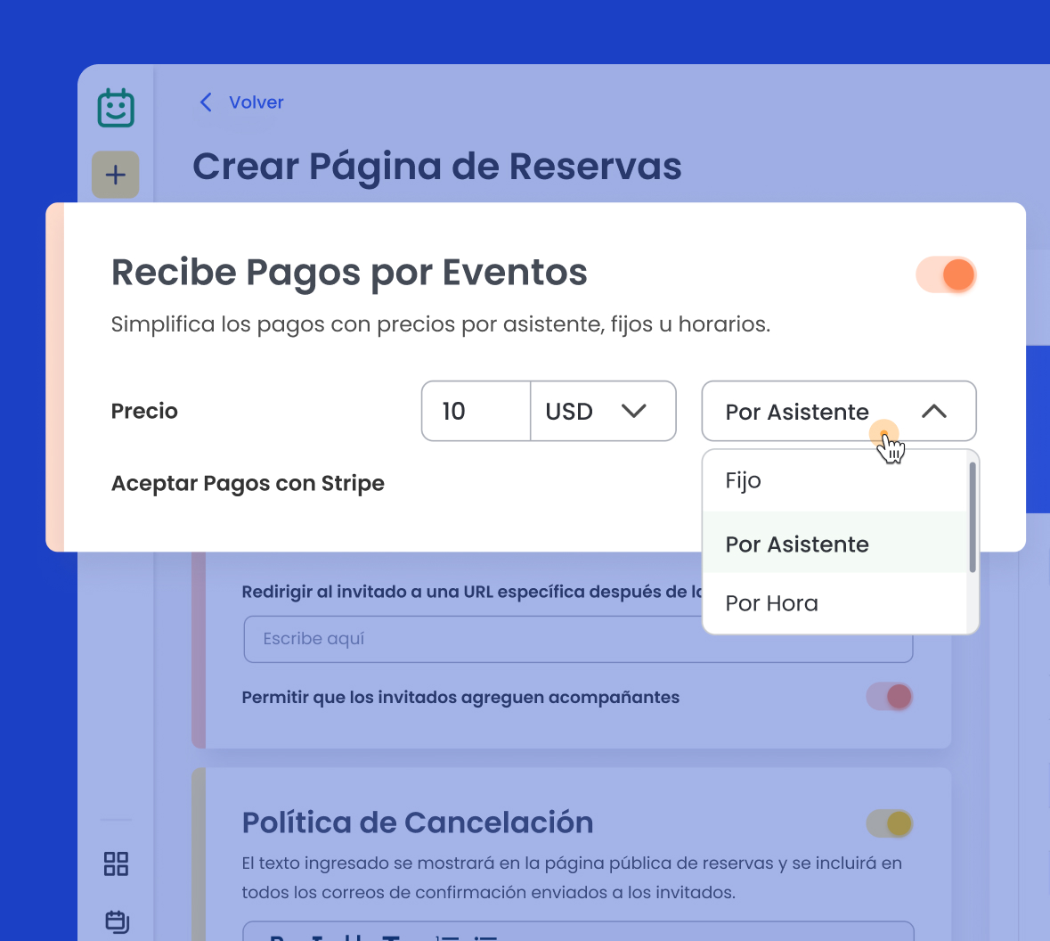 Usuario seleccionando un método de pago para el software de programación de Calfrenzy.