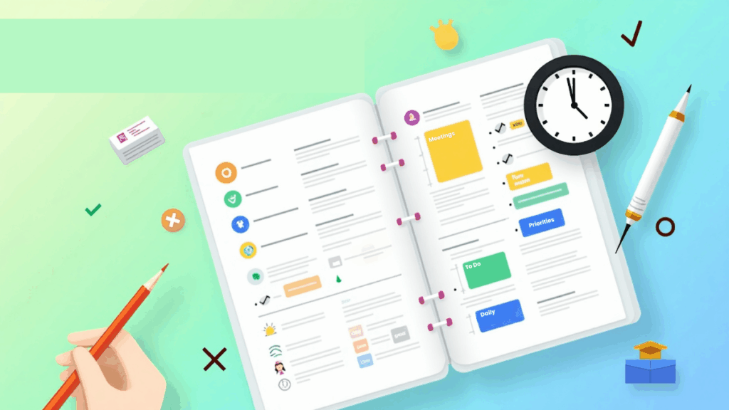Banner titled 'How to Make a Schedule and Stick to It' featuring productivity tips and scheduling tools from Calfrenzy.