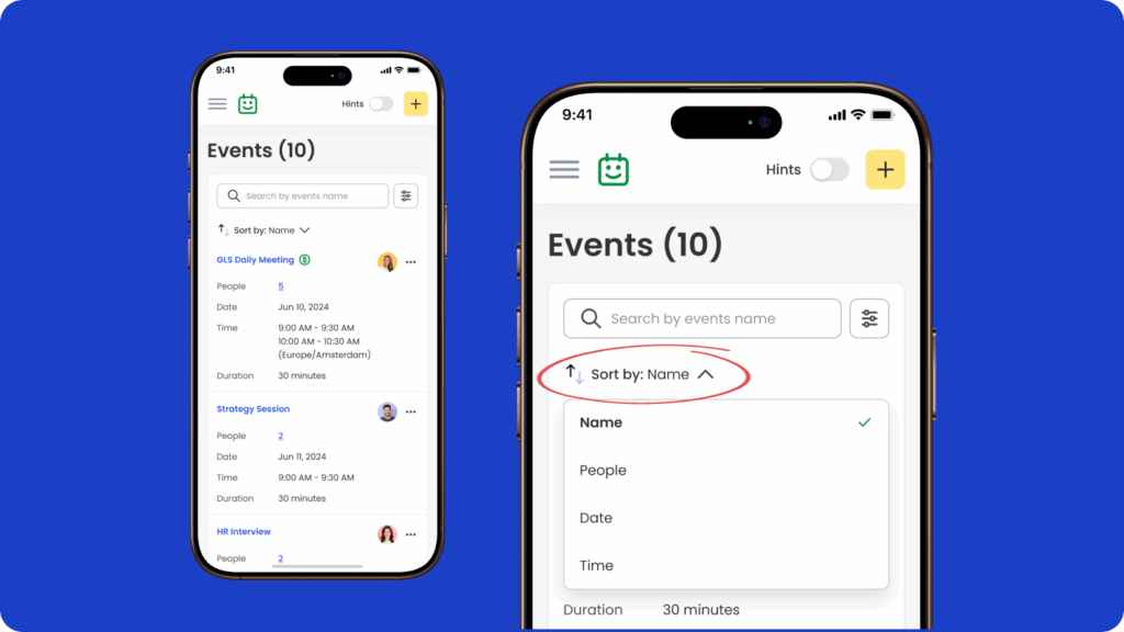 Improved Mobile Event List for On-the-Go Scheduling