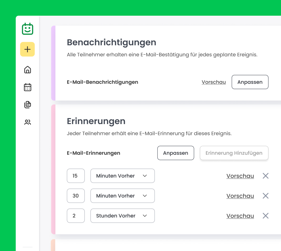 Einrichtung automatisierter Erinnerungen &amp; Benachrichtigungen in Calfrenzy.