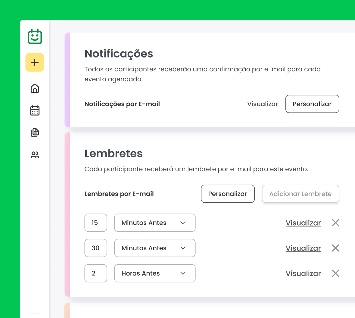 Configuração de lembretes e notificações automáticas na Calfrenzy.