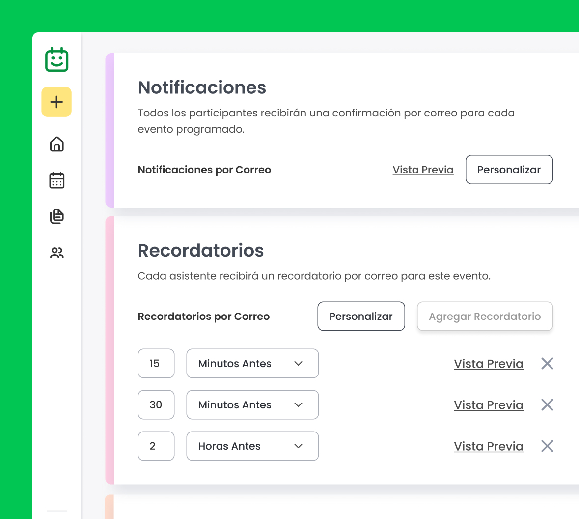 Configuración de recordatorios y notificaciones automatizadas en Calfrenzy.