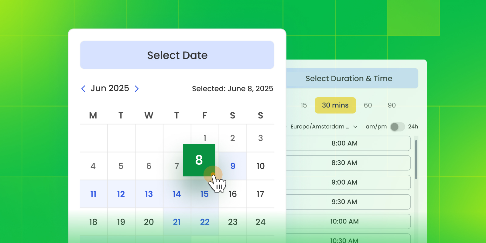 Screenshot of Calfrenzy's user-friendly scheduling interface, highlighting its design as a superior Calendly alternative.