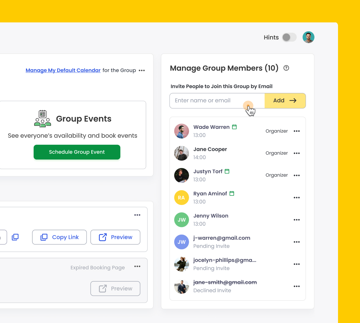 Calfrenzy interface displaying the appointment scheduling option for teams.