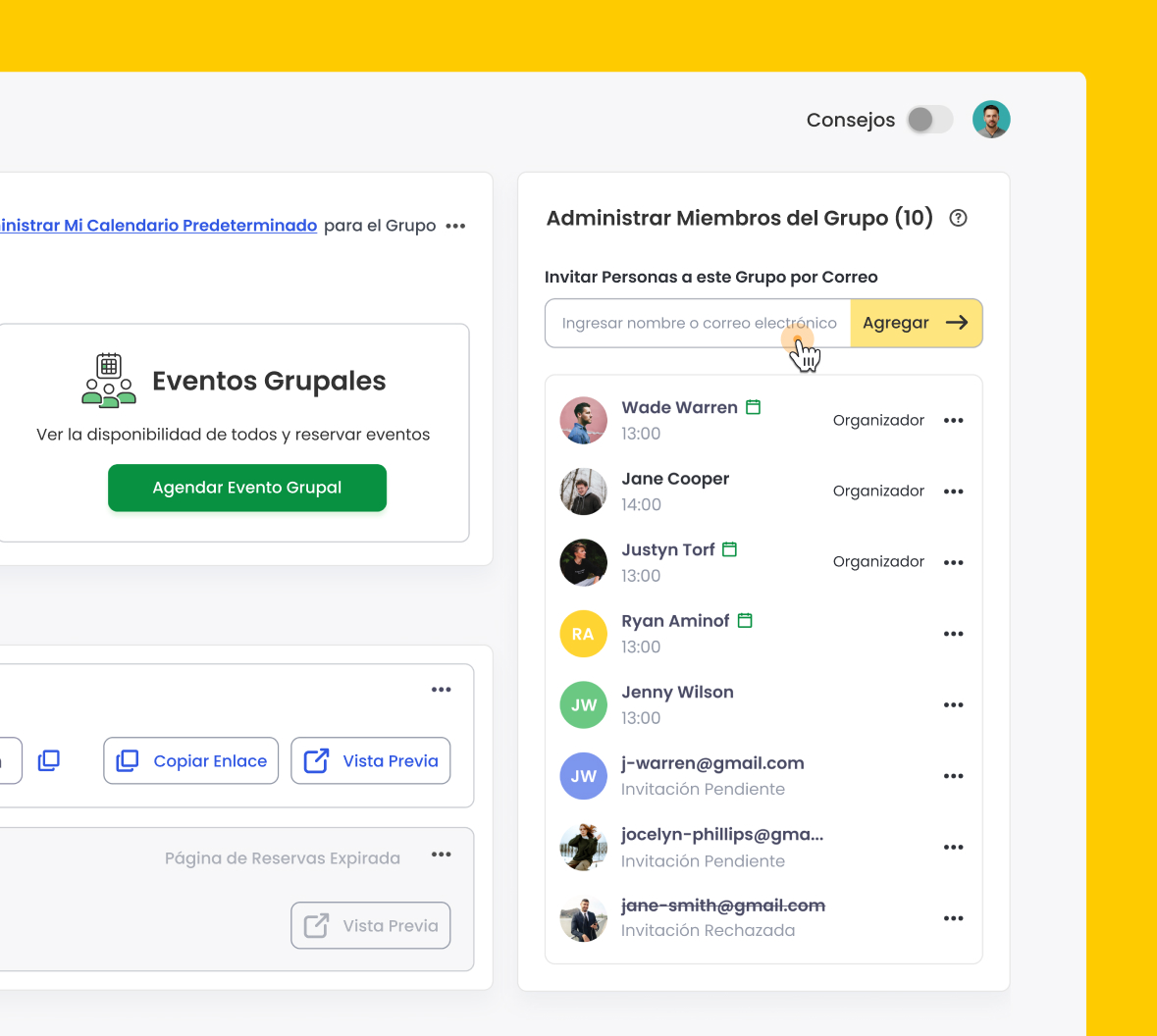 Interfaz de Calfrenzy mostrando la opción de programación de citas para equipos.