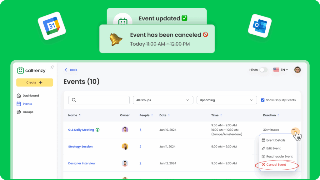 Smarter Calendar Cancellation Sync for Google & Outlook