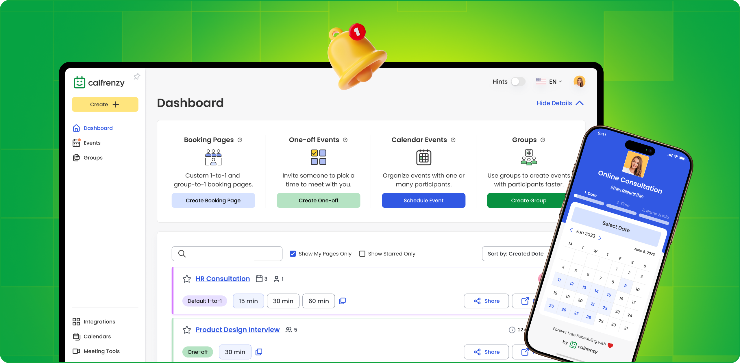 Calfrenzy cover image featuring intuitive scheduling interface and smart booking tools for streamlined calendar management.