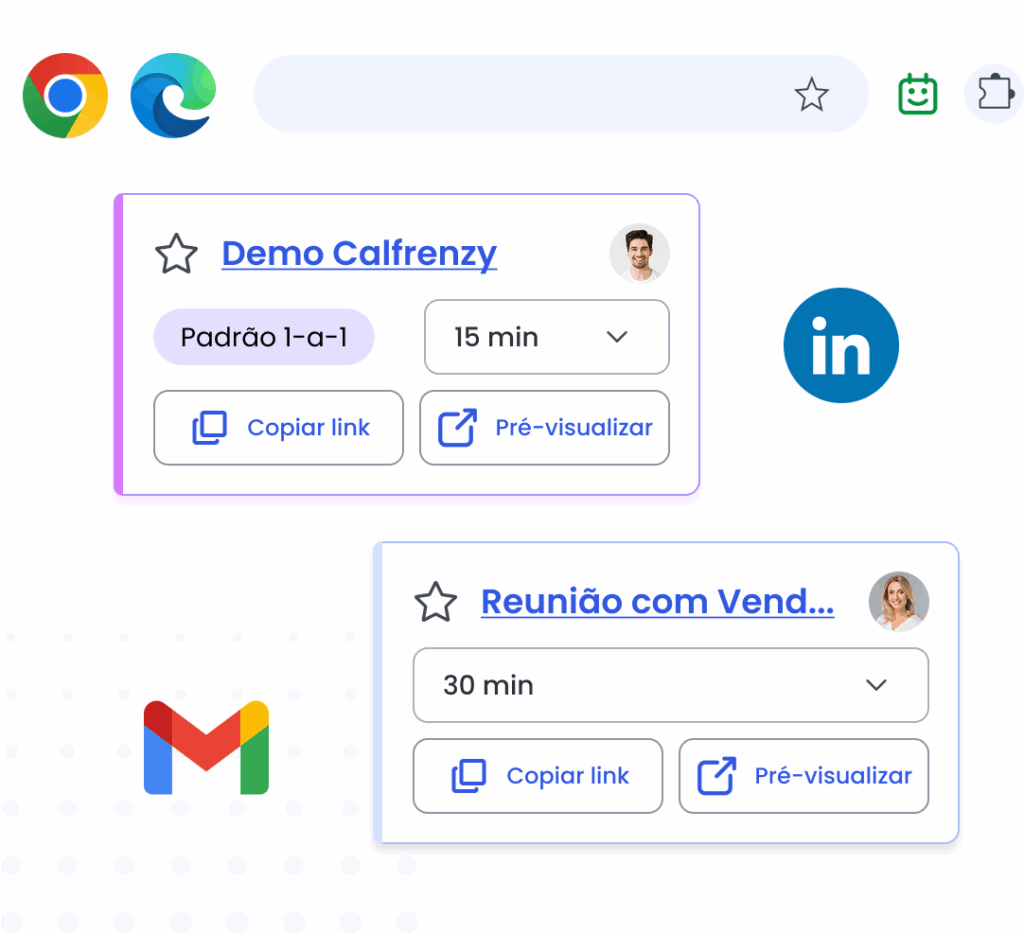 Extensão Calfrenzy inserindo links de agendamento na composição do Gmail