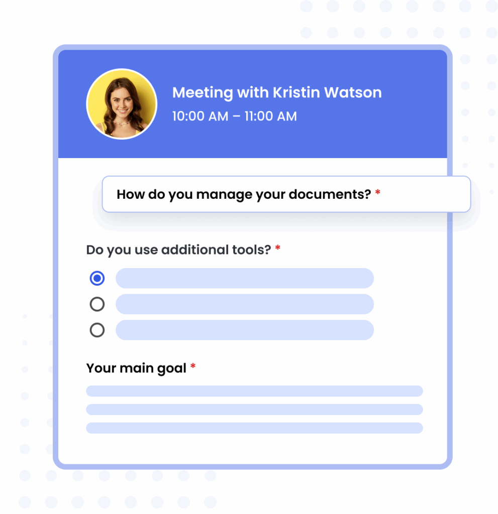 Customizable intake form fields in Calfrenzy, showing questions and multiple-choice, checkbox options answers. 