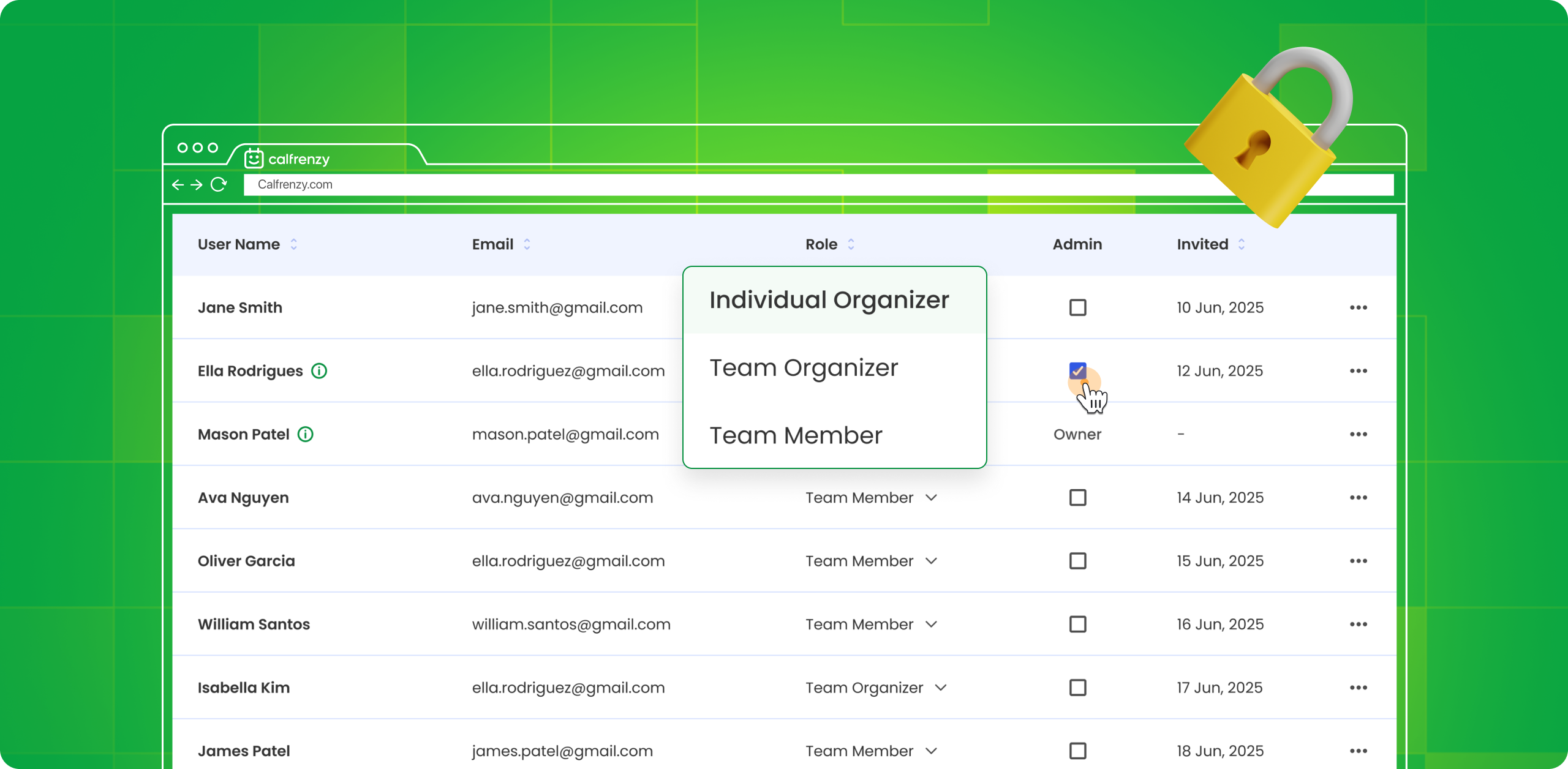 Clean design with Calfrenzy logo, "Premium Scheduling. Fairly Priced." headline, and scheduling-themed visuals.