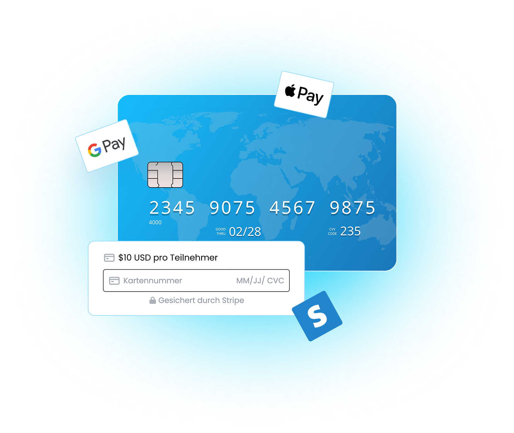 Lass dich bezahlen, wenn Kund:innen online buchen – Calfrenzy unterstützt Google Pay, Apple Pay und sichere Kartenzahlungen.