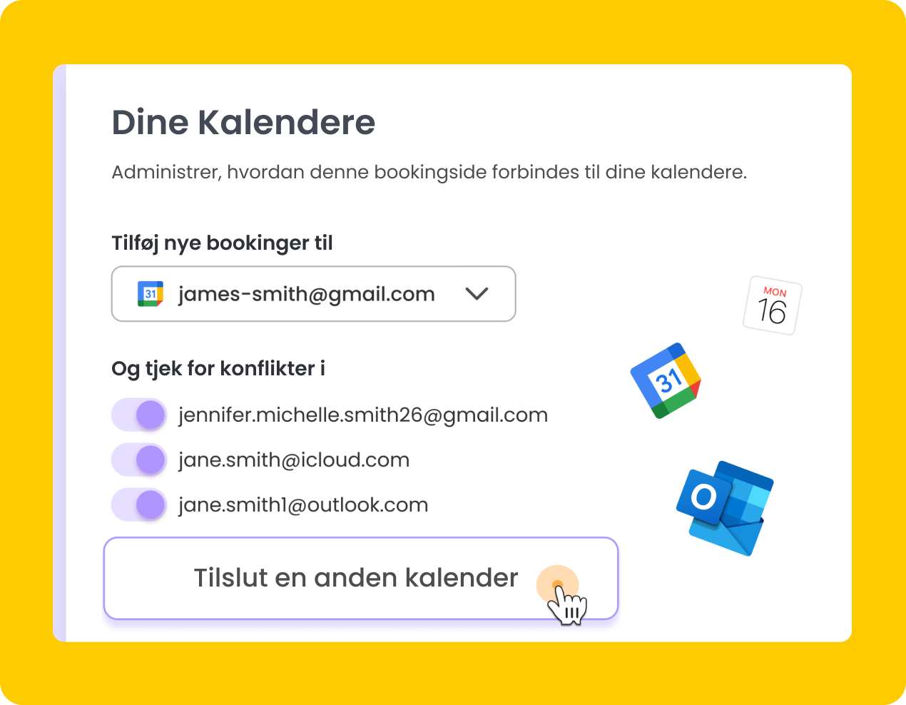 Calfrenzy-interface, der viser muligheden for at forbinde og synkronisere kalendere for problemfri planlægning.