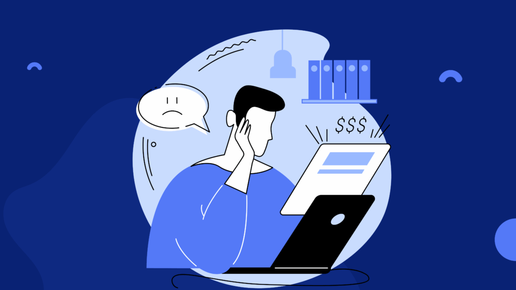 Illustration of a person looking at a laptop with dollar signs above it, appearing thoughtful. Text reads: “Is Calendly the Best Scheduling Tool for You?
