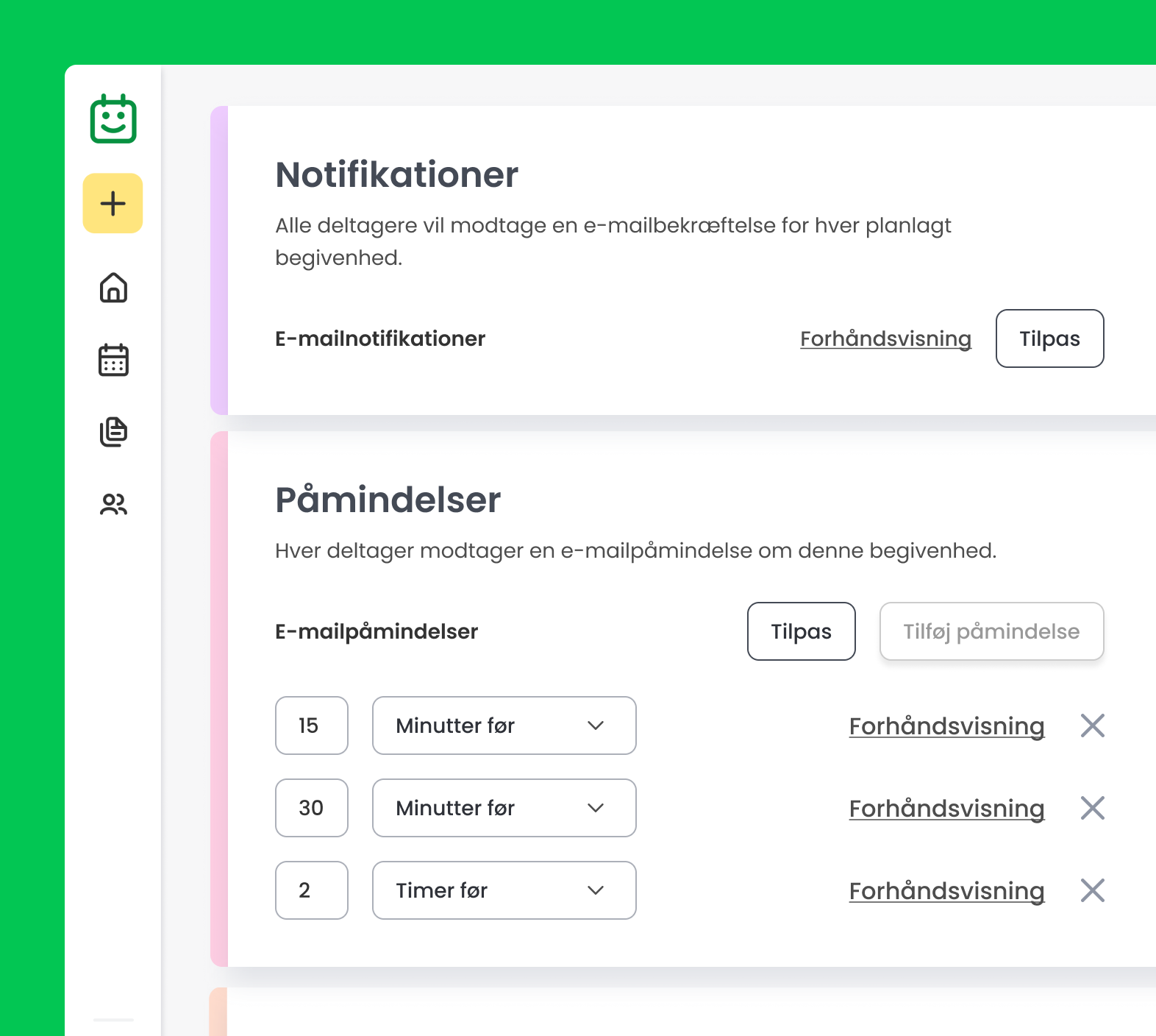 Opsætning af automatiserede påmindelser &amp; notifikationer i Calfrenzy.