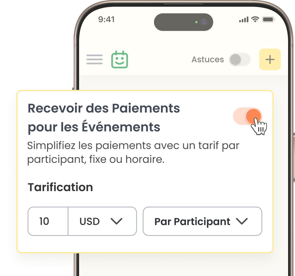 Smartphone affichant un écran de confirmation de réservation avec le logo Calfrenzy, mettant en avant une planification compatible mobile.