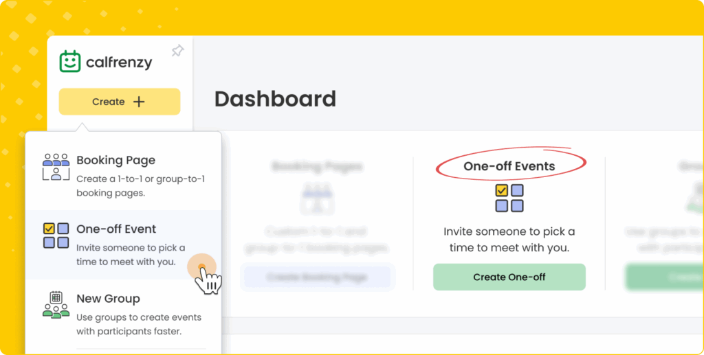 Screenshot of a scheduling dashboard showing a list of booking pages, including “Online Consultation” and “Technical Interview.” The menu on the right is open with options: View Booking, Reuse, and Delete, with “Reuse” highlighted.
