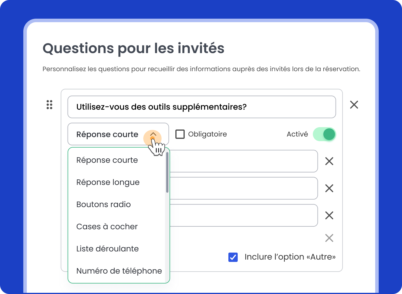 Questions pour le réservant