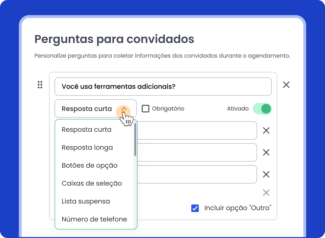 Perguntas para o agendamento