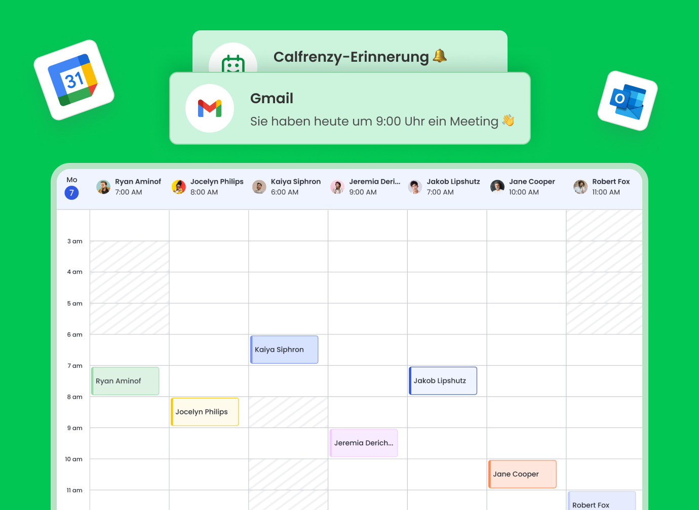 Einrichtungsbildschirm für personalisierte Meeting-Benachrichtigungen und automatisierte Erinnerungen in Calfrenzy.