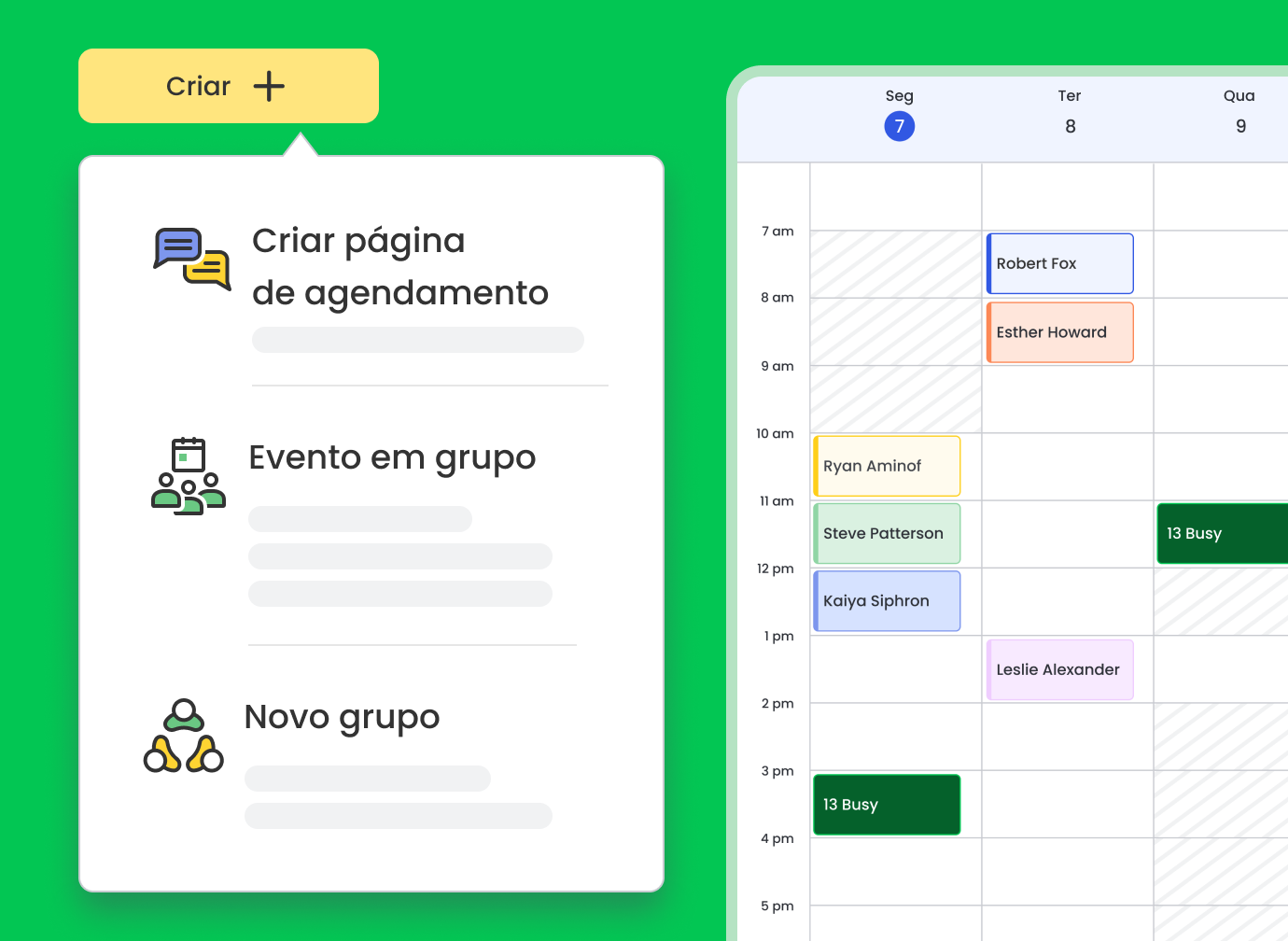 Illustration of 1:1 meetings, Group-to-1 sessions, and group scheduling options in Calfrenzy.