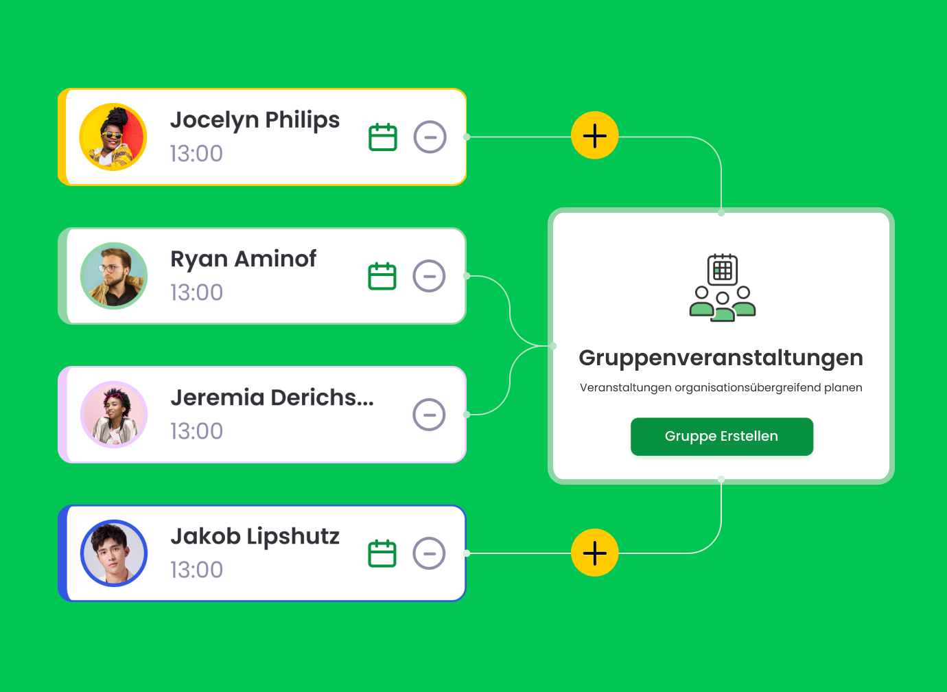 Screenshot der Teammitglieder, die ihre Zeitpläne mit der Online-Terminplanungsplattform von Calfrenzy koordinieren.