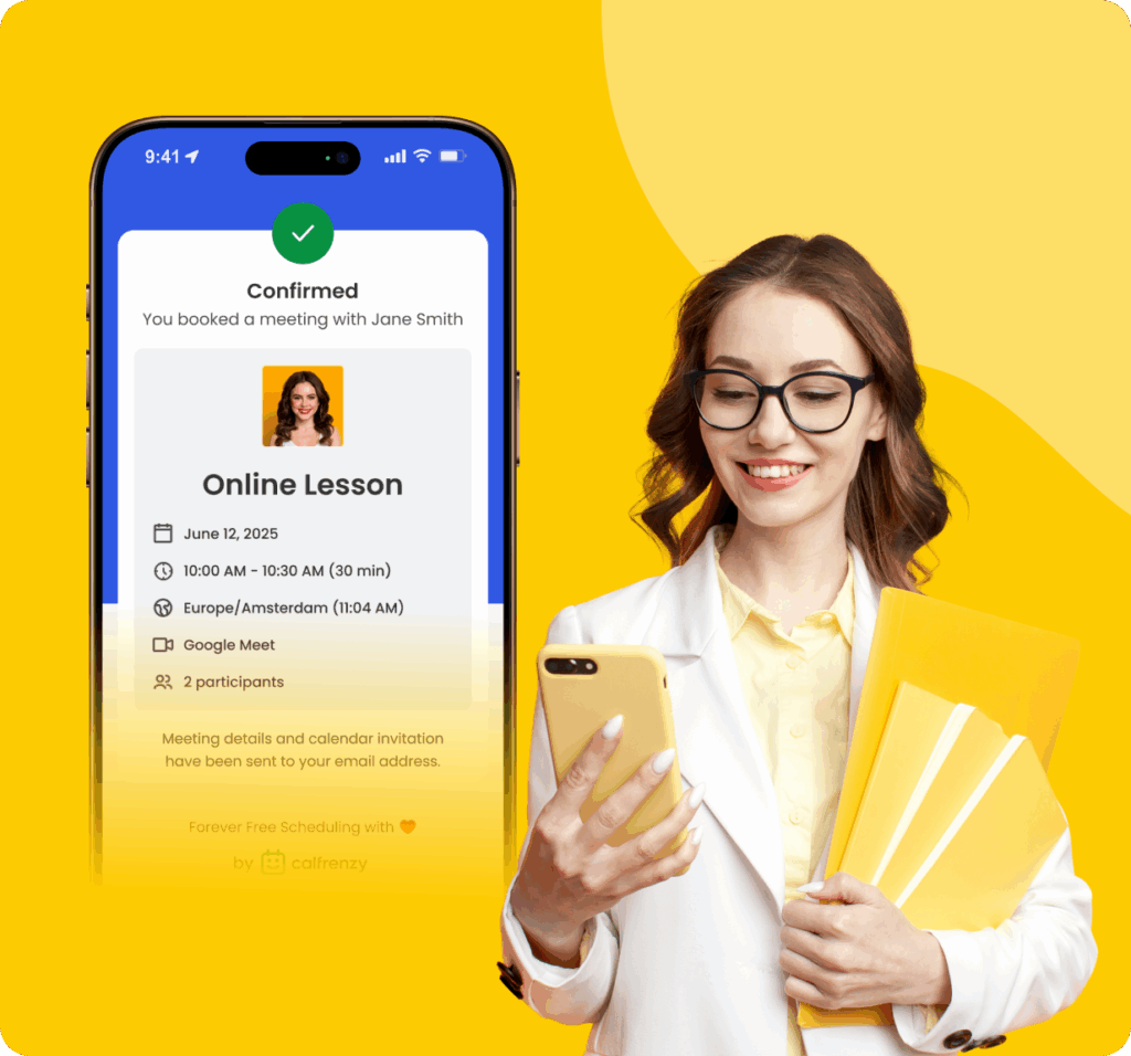 tutor checking online lesson confirmation on scheduling app