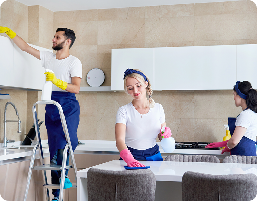 Cleaning team performing residential home cleaning.