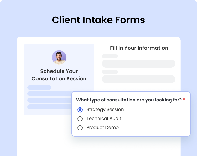 client intake form for coaching sessions showing consultation types and details