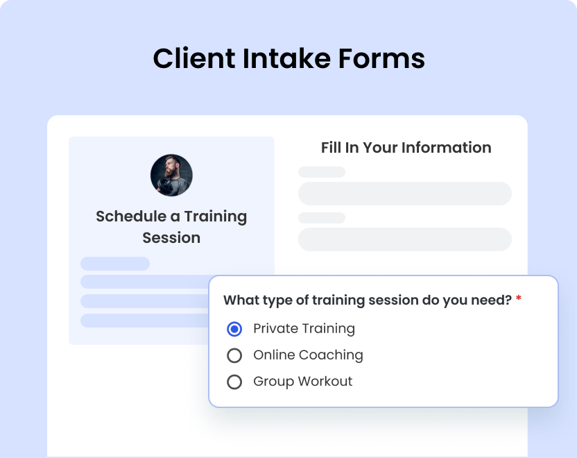 Fitness client intake form collecting goals and health info.