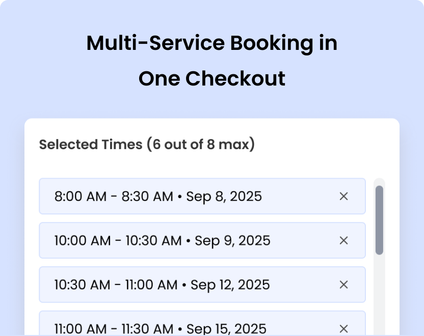 Multi-service nail appointment booking interface with selectable timeslots.