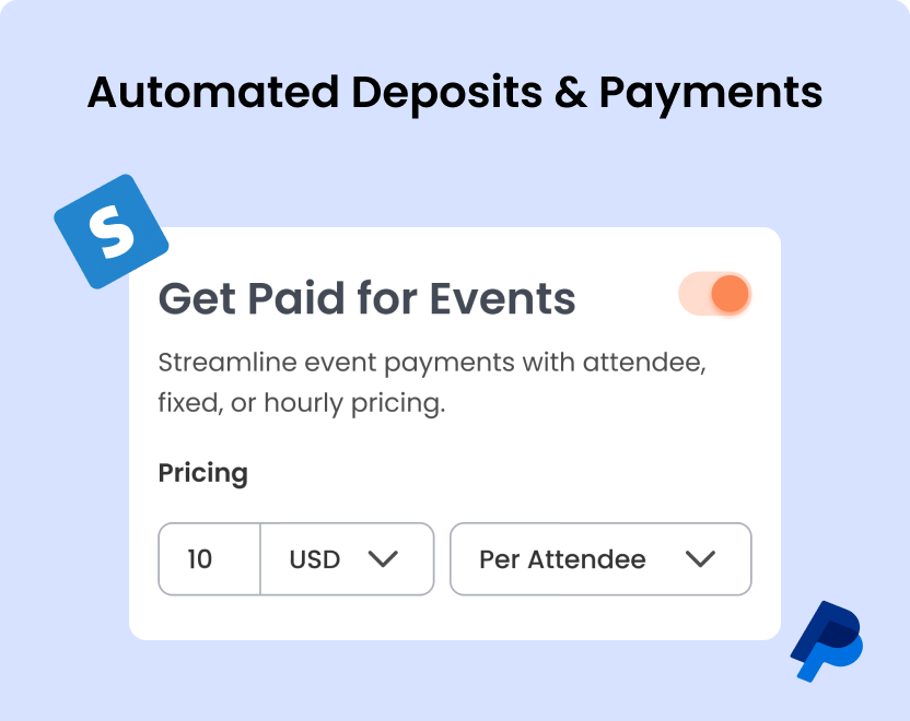 Nail salon payment and deposits screen showing Stripe checkout options.