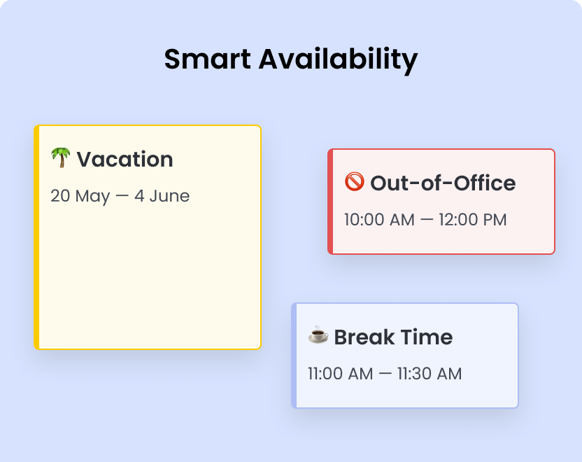 Calendar availability settings for nail salon including vacation and break time controls.