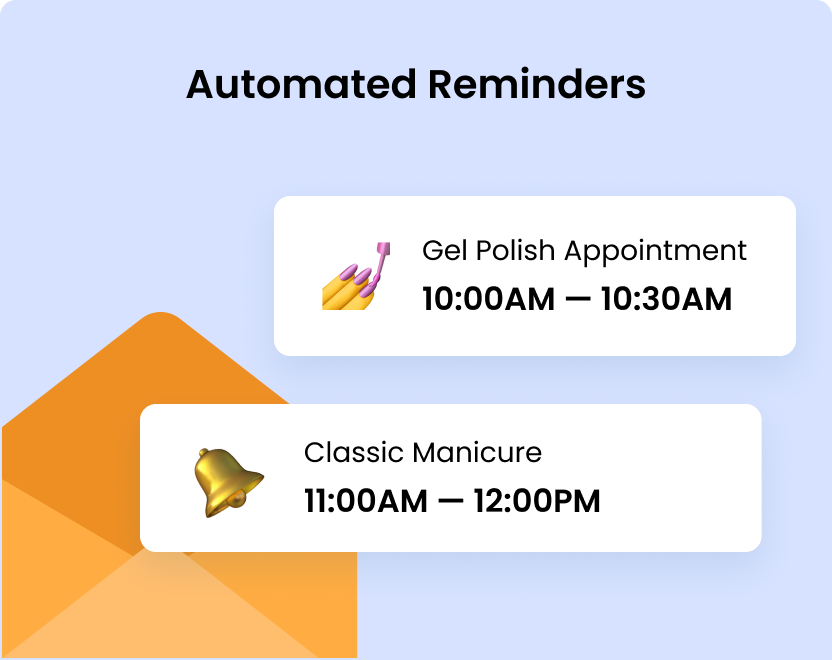 Example of nail service reminder notifications for manicure appointments.