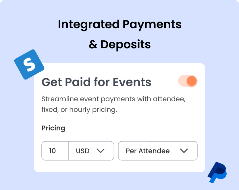 payment setup screen for tutoring events with Stripe integration