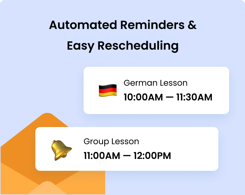 tutoring reminders showing German lesson and group lesson times