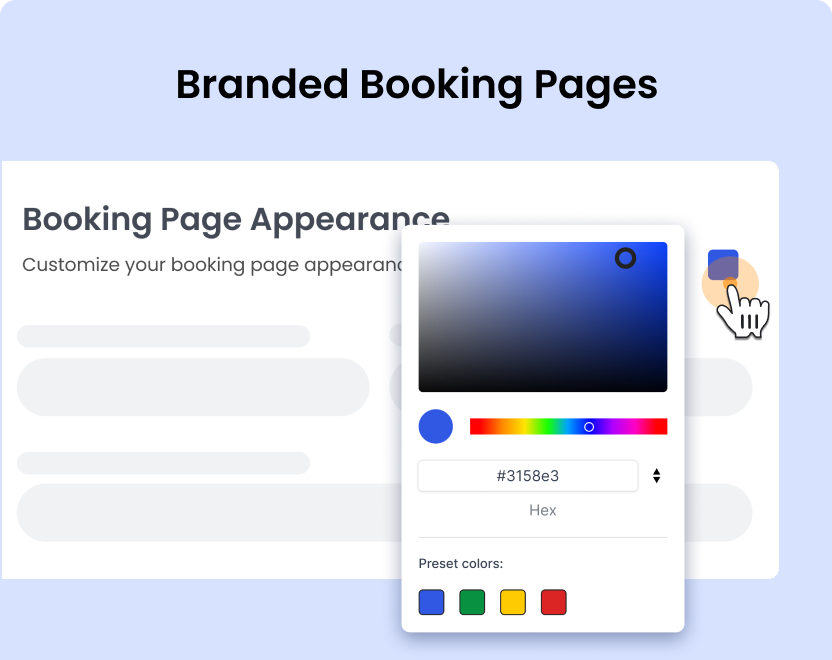 Custom yoga studio booking page with colors and branding.