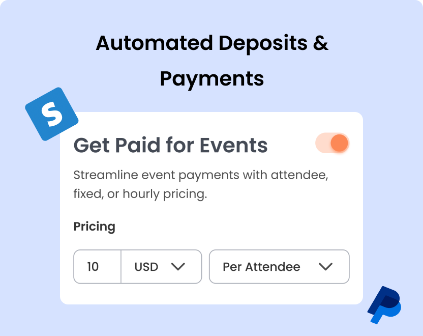 Yoga class payment and deposit setup screen on Calfrenzy.