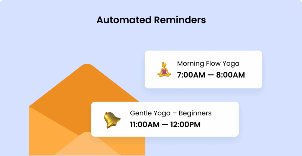 Yoga class email reminders and prep notes example.